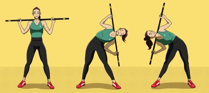 ejercicio con palo de escoba para la cintura